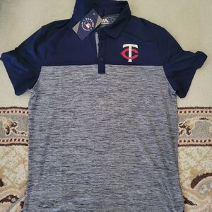 Minnesota Majestic Navy & Heather Gray Baseball Polo